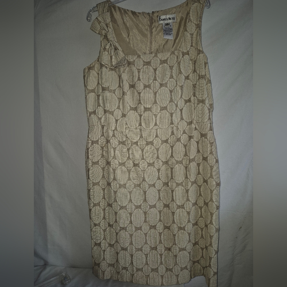 Danny & Nicole Cream Geometric Dress With Bow Accent